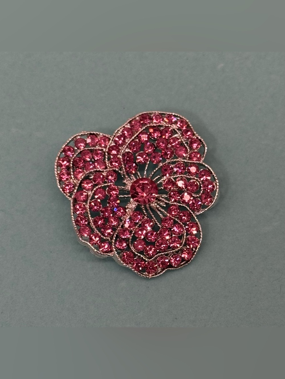 🌺 Vintage Weiss Pink Rhinestone Floral Brooch Silver Tone 2” Statement Pin 🩶 - Picture 5 of 9